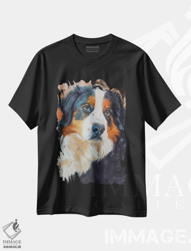 تیشرت طرح دار پرترهٔ سگ برنس کوهی، هنر فاخر معاصر اثر الکس مووچون | فروشگاه ایماژ