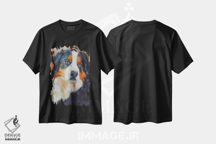 تیشرت طرح دار پرترهٔ سگ برنس کوهی، هنر فاخر معاصر اثر الکس مووچون | فروشگاه ایماژ