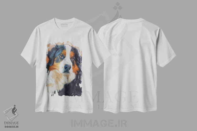 تیشرت طرح دار پرترهٔ سگ برنس کوهی، هنر فاخر معاصر اثر الکس مووچون | immage.ir