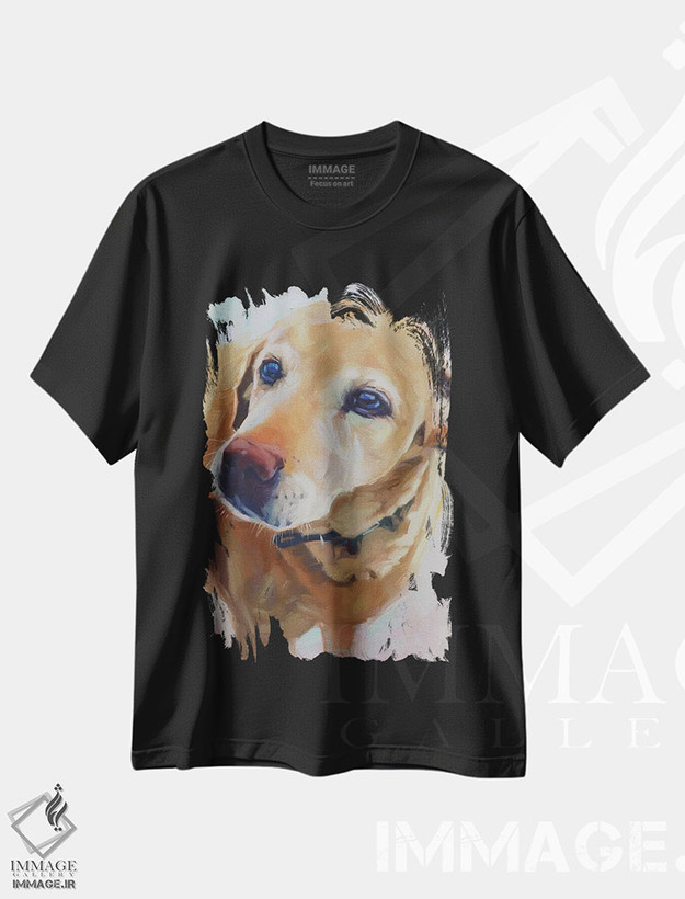 تیشرت طرح دار پرترهٔ لابرادور زرد، هنر فاخر معاصر اثر الکس مووچون | فروشگاه ایماژ