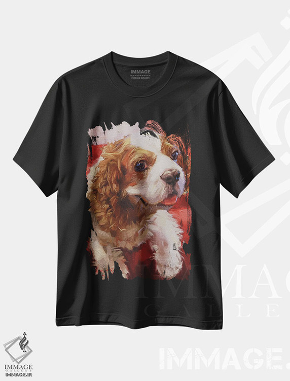 تیشرت طرح دار اسپانیل در رنگ قرمز، هنر فاخر معاصر اثر الکس مووچون | فروشگاه ایماژ