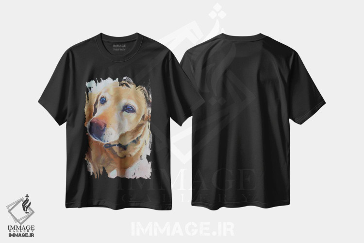 تیشرت طرح دار پرترهٔ لابرادور زرد، هنر فاخر معاصر اثر الکس مووچون | فروشگاه ایماژ