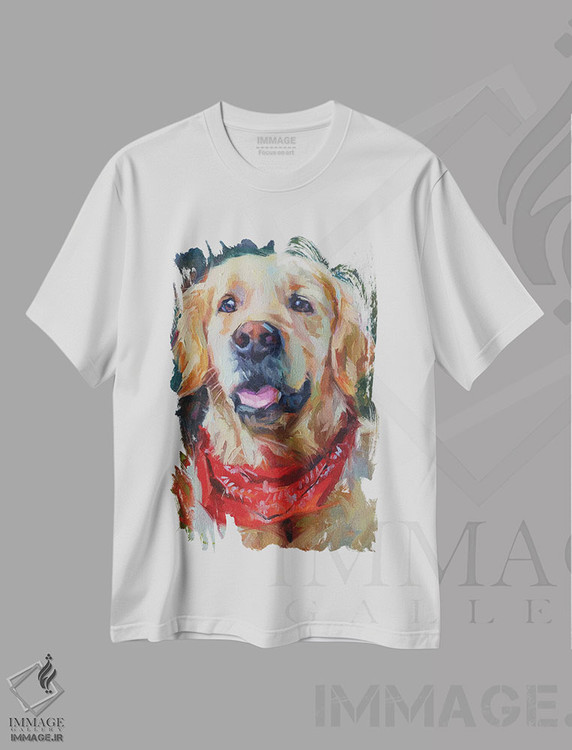 تیشرت طرح دار یک لابرادور طلایی، هنر فاخر معاصر اثر الکس مووچون | immage.ir