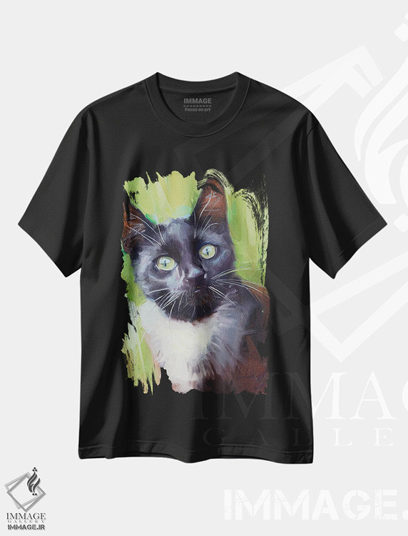 تیشرت طرح دار گربهٔ سیاه با گردن سفید، مدیوم اثر الکس مووچون | فروشگاه ایماژ