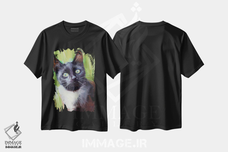 تیشرت طرح دار گربهٔ سیاه با گردن سفید، مدیوم اثر الکس مووچون | فروشگاه ایماژ