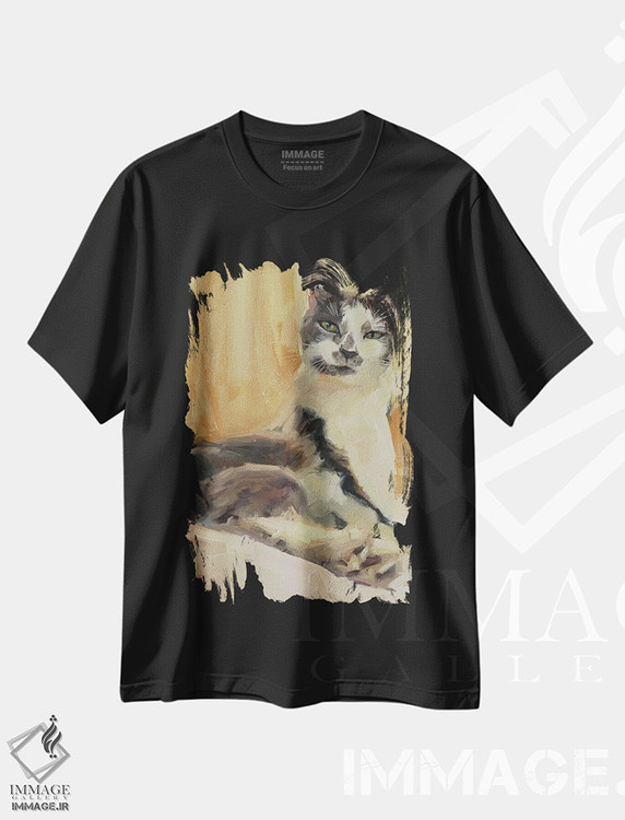 تیشرت طرح دار گربهٔ مهربان، هنر فاخر معاصر اثر الکس مووچون | فروشگاه ایماژ