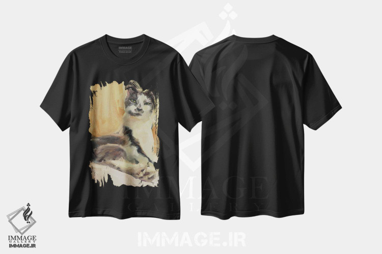 تیشرت طرح دار گربهٔ مهربان، هنر فاخر معاصر اثر الکس مووچون | فروشگاه ایماژ