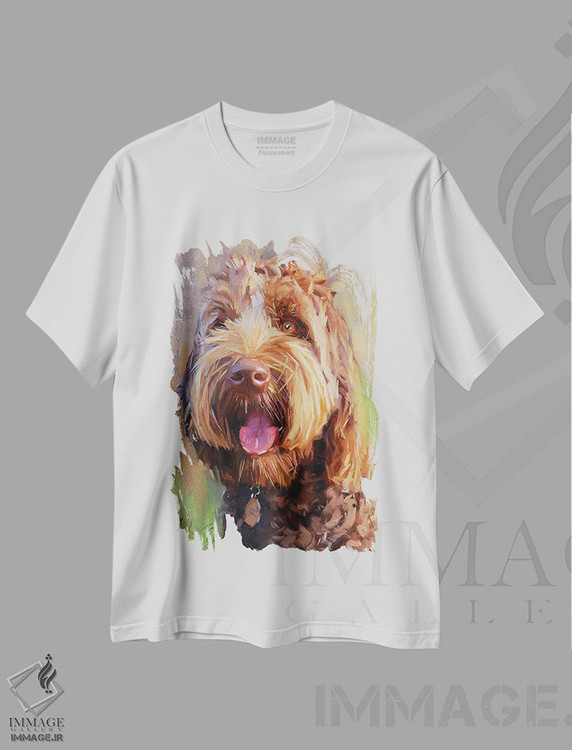 تیشرت طرح دار لابرادودل قهوه ای، هنر فاخر معاصر اثر الکس مووچون | immage.ir