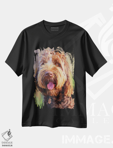 تیشرت طرح دار لابرادودل قهوه ای، هنر فاخر معاصر اثر الکس مووچون | فروشگاه ایماژ