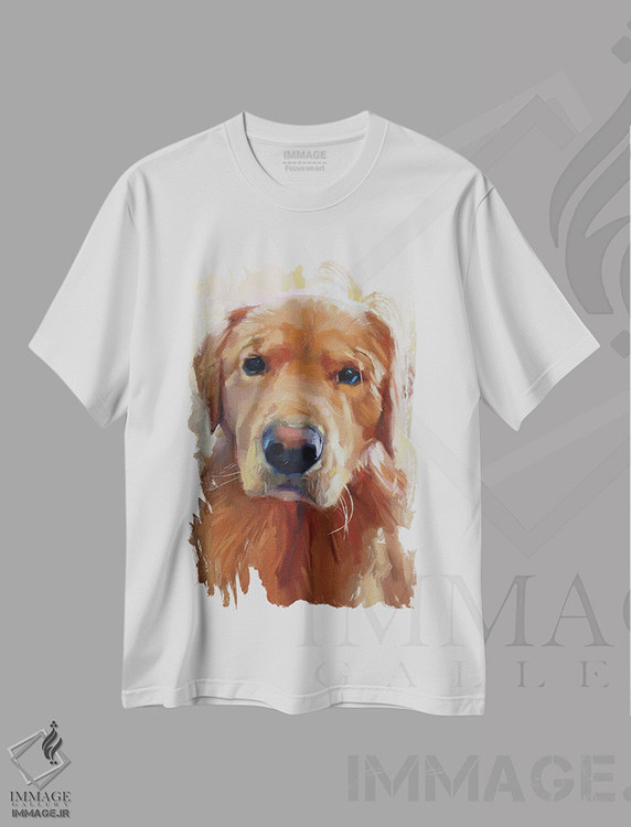تیشرت طرح دار پرتـرهٔ سگ لابرادور زرد، هنر فاخر معاصر اثر الکس مووچون | immage.ir