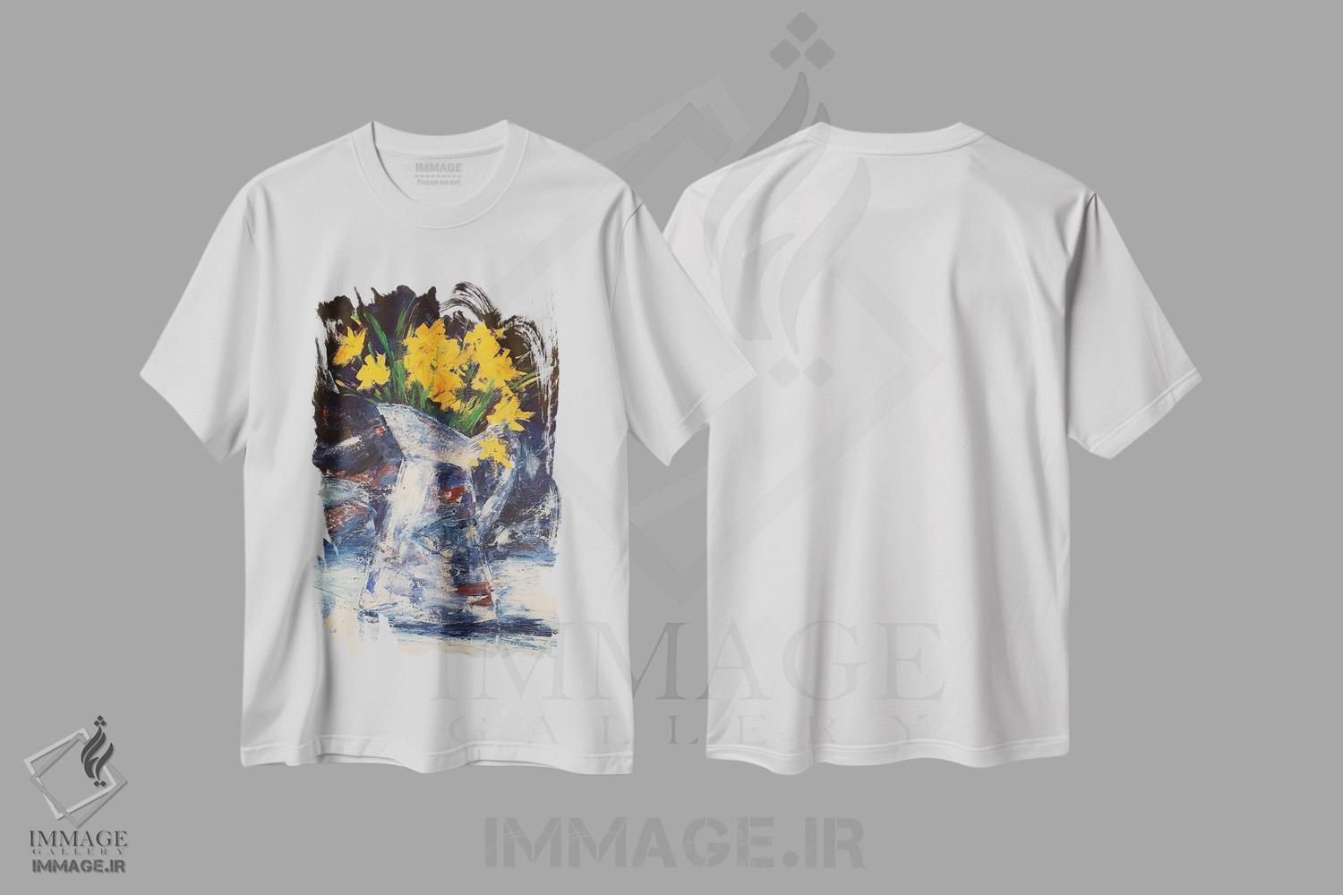 تیشرت طرح دار سطل نرگس های زرد، هنر فاخر اثر اندرو مودی | immage.ir