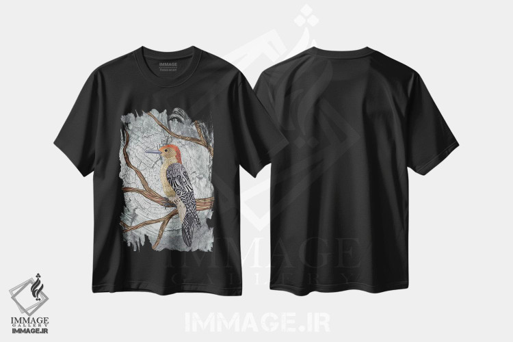 تیشرت طرح دار دارکوب، هنر دیجیتال اثر آنجلیکا پارکر | فروشگاه ایماژ