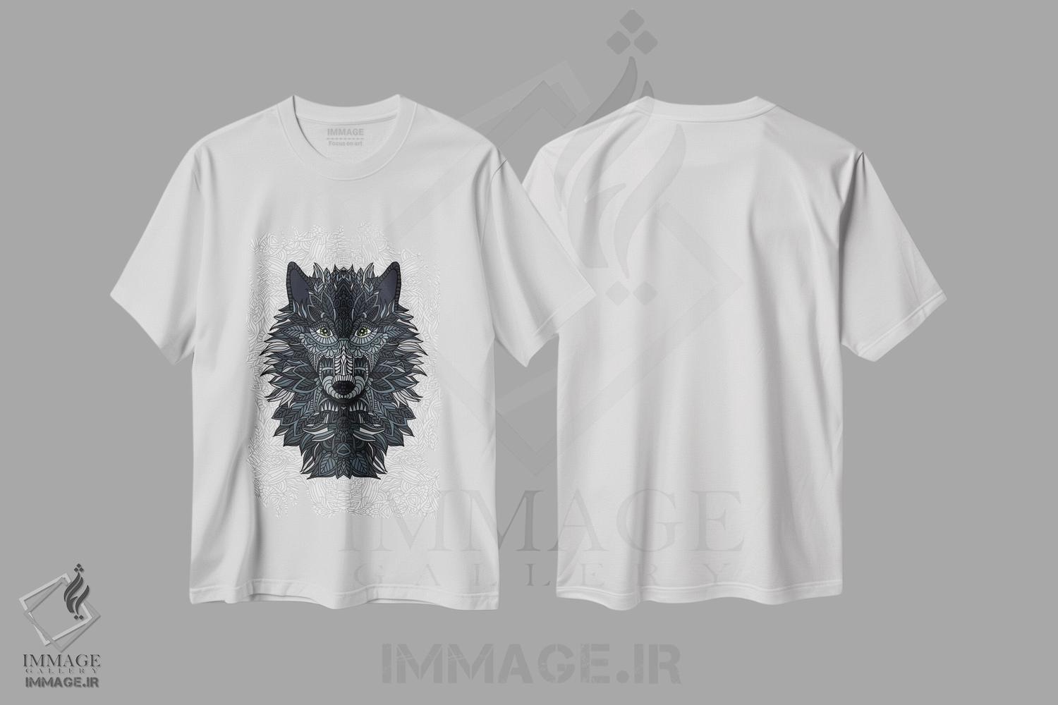تیشرت طرح دار گرگ، هنر دیجیتال سیاه و سفید اثر آنجلیکا پارکر | immage.ir