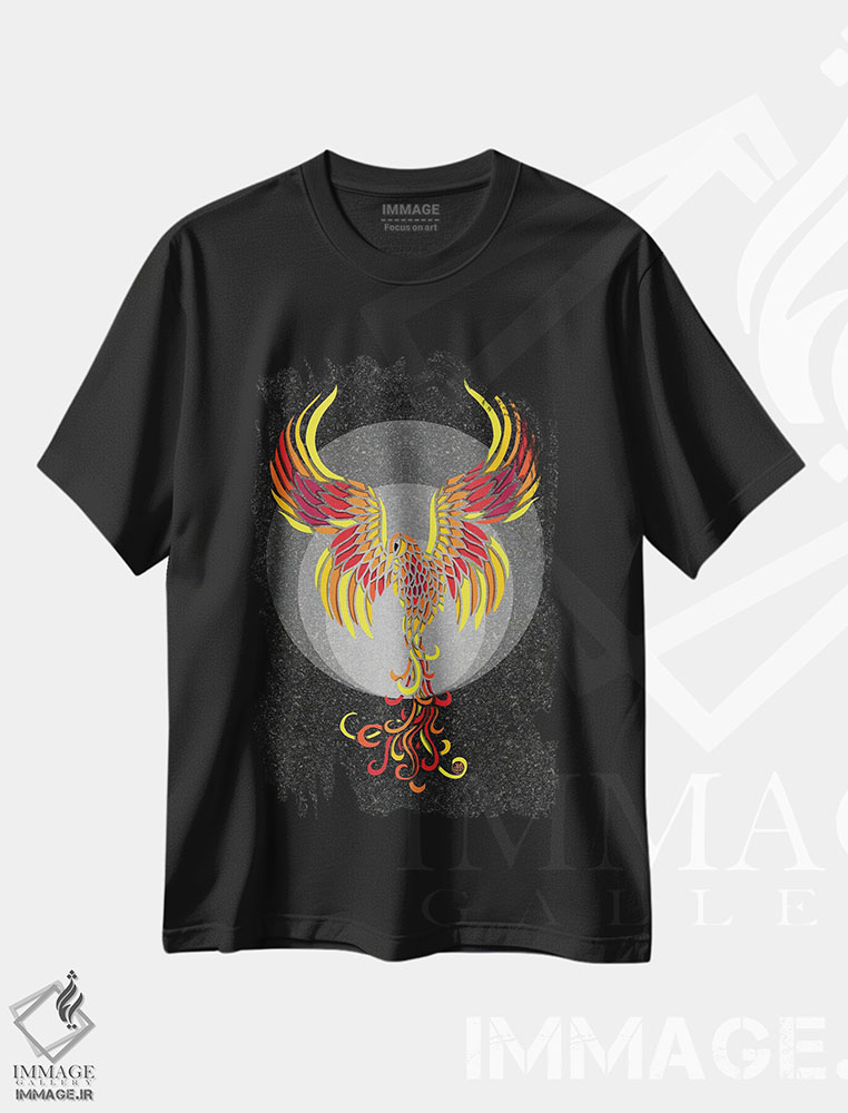 تیشرت طرح دار ققنوس آتشین، هنر دیجیتال اثر آنجلیکا پارکر | فروشگاه ایماژ