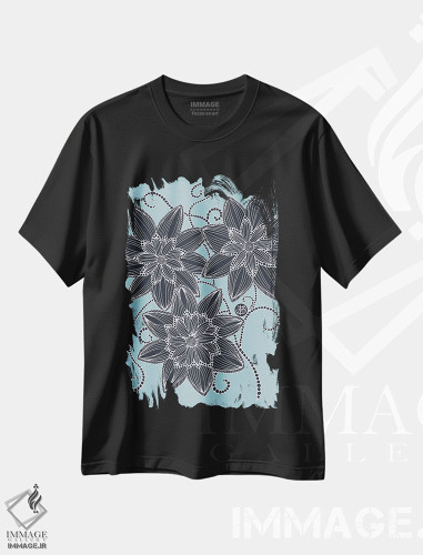 تیشرت طرح دار گل های آبی، دکور معاصر اثر آنجلیکا پارکر | فروشگاه ایماژ