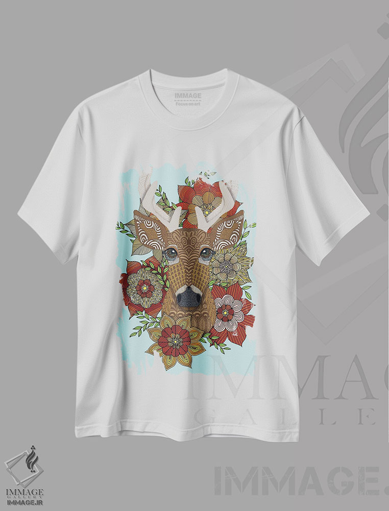تیشرت طرح دار گوزن گل دار، حیوانات کریسمسی اثر آنجلیکا پارکر | immage.ir