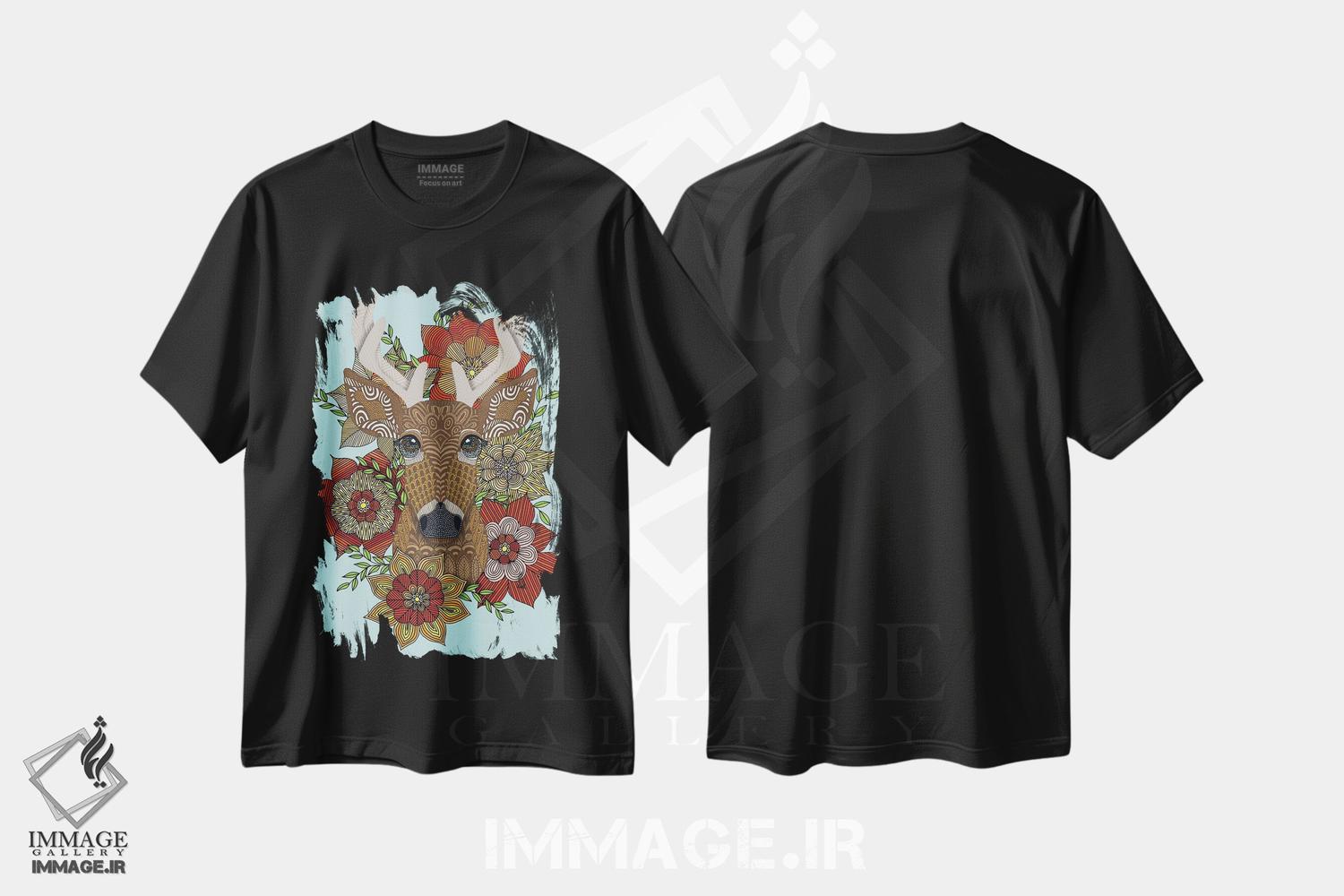 تیشرت طرح دار گوزن گل دار، حیوانات کریسمسی اثر آنجلیکا پارکر | فروشگاه ایماژ