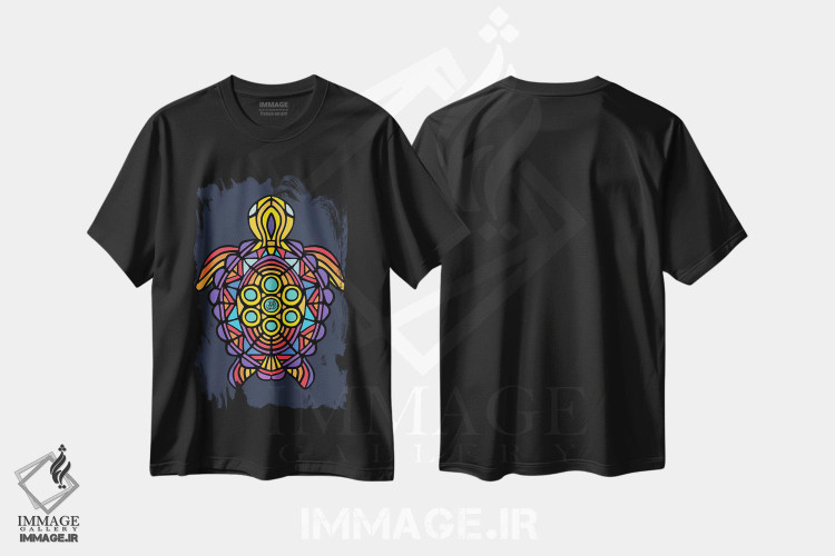 تیشرت طرح دار لاک پشت، هنر دیجیتال اثر آنجلیکا پارکر | فروشگاه ایماژ