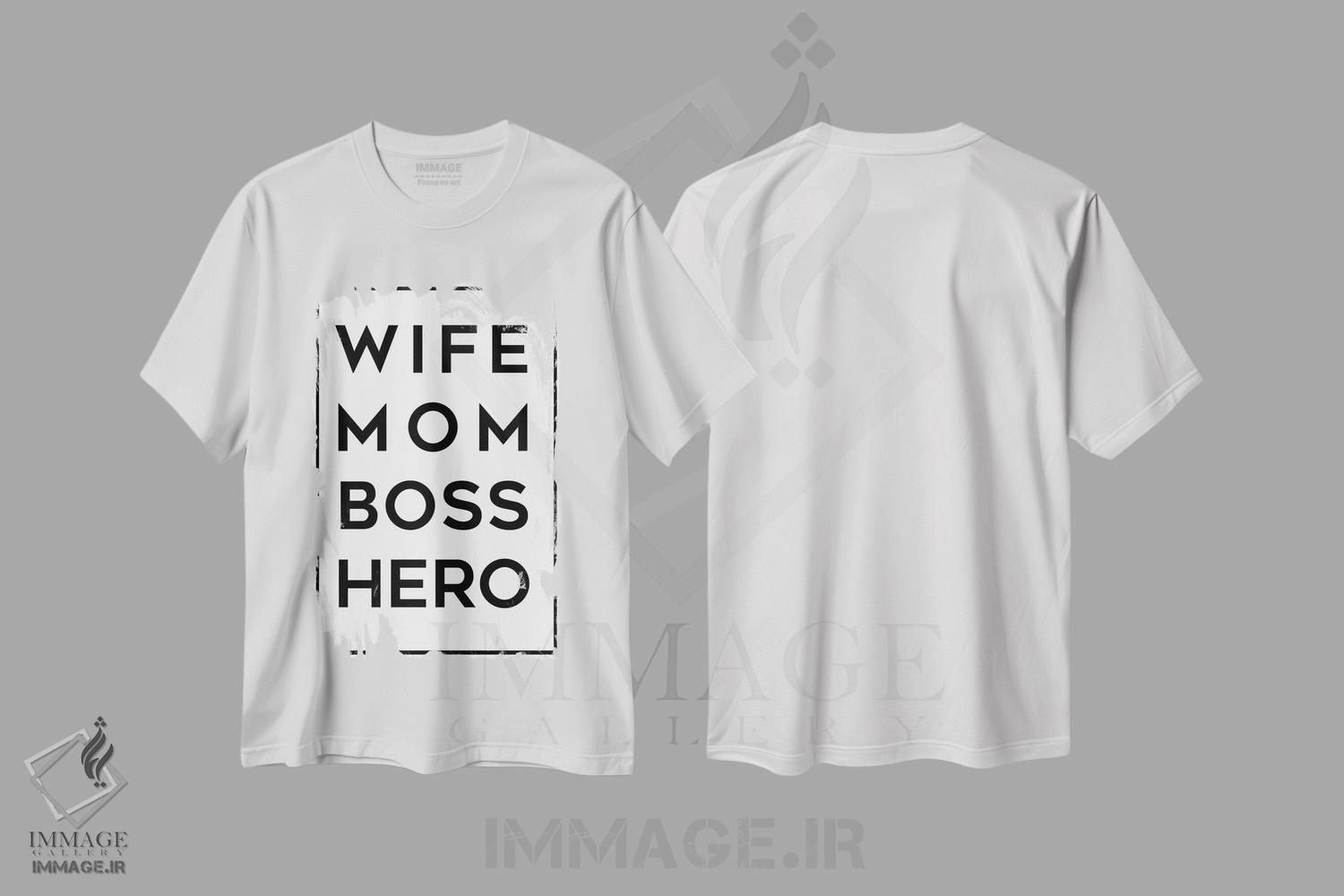 تیشرت طرح دار همسر، مادر، رئیس، قهرمان، هنر تزئینی سیاه و سفید اثر آنا کوآچ | immage.ir