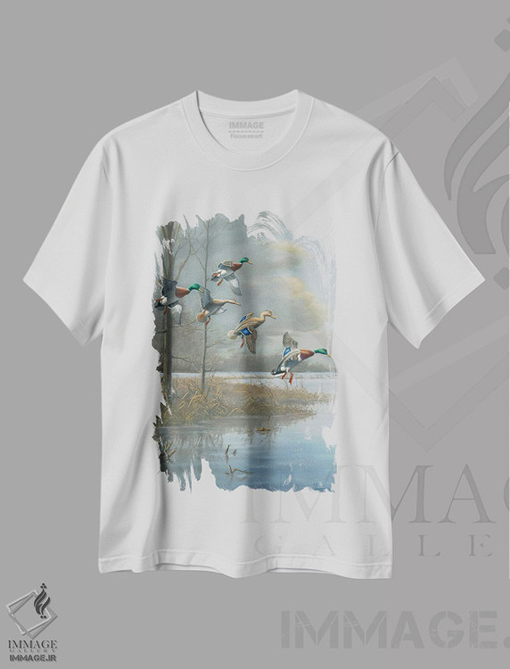 تیشرت طرح دار اردک های کله سبز در خط مقدم طوفان، تزئینی اثر اندرسون آرت | immage.ir