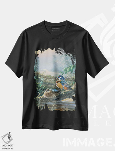 تیشرت طرح دار اردک های چوبی لانه ساز، دکور کلبه و لژ اثر اندرسون آرت | فروشگاه ایماژ