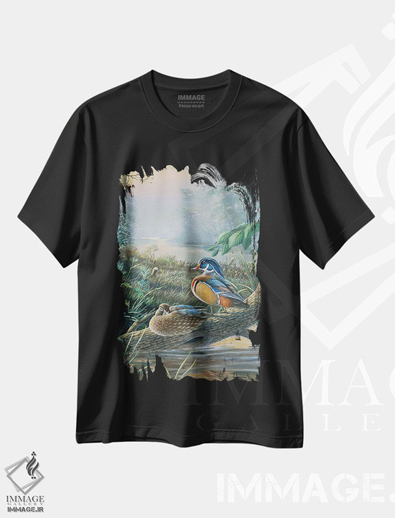 تیشرت طرح دار اردک های چوبی لانه ساز، دکور کلبه و لژ اثر اندرسون آرت | فروشگاه ایماژ