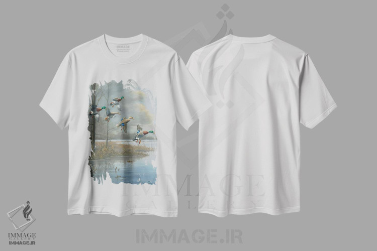 تیشرت طرح دار اردک های کله سبز در خط مقدم طوفان، تزئینی اثر اندرسون آرت | immage.ir