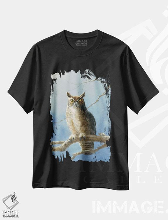 تیشرت طرح دار جغد دیده بان، دکور کلبه و لژ اثر اندرسون آرت | فروشگاه ایماژ