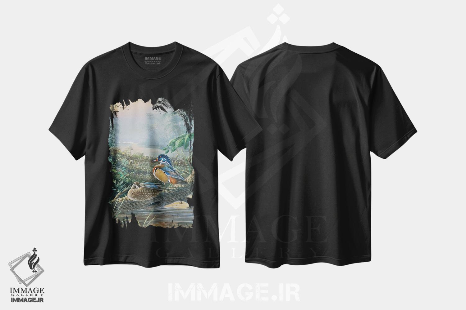 تیشرت طرح دار اردک های چوبی لانه ساز، دکور کلبه و لژ اثر اندرسون آرت | فروشگاه ایماژ