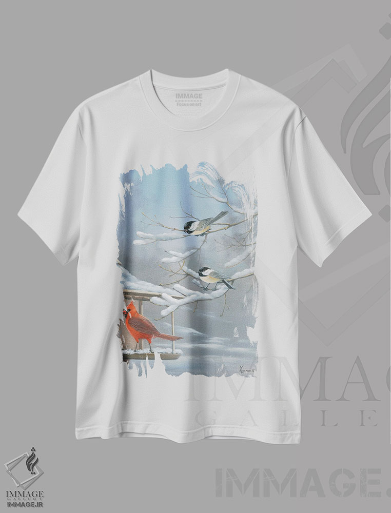 تیشرت طرح دار تقابل کاردینال و چرخ ریسک، دکور کلبه و لژ اثر اندرسون آرت | immage.ir