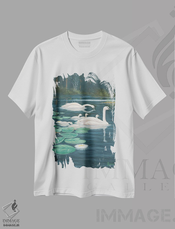 تیشرت طرح دار گردش خانوادگی قوها، دکور کلبه و لژ اثر اندرسون آرت | immage.ir