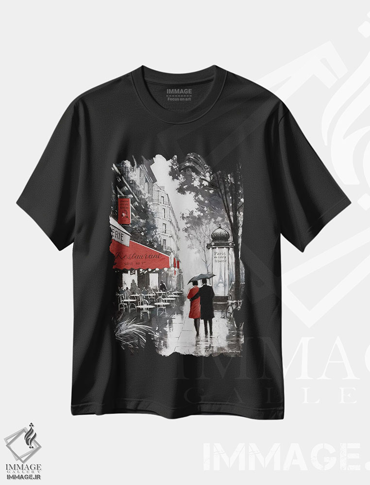 تیشرت طرح دار پاریس بارانی، هنر فاخر معاصر اثر ای. آنتونی اورم | فروشگاه ایماژ