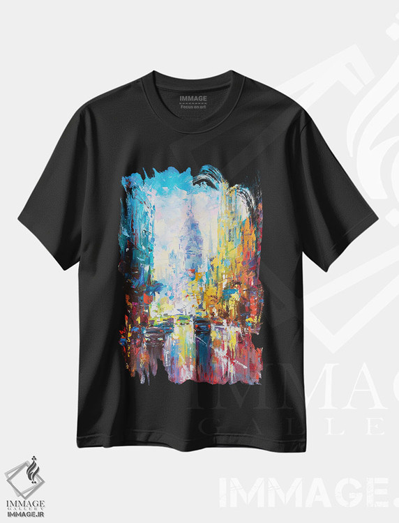 تیشرت طرح دار منظرهٔ شهری انتزاعی، آبستره اثر آندره اوستاپچوک | فروشگاه ایماژ