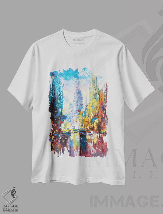 تیشرت طرح دار منظرهٔ شهری انتزاعی، آبستره اثر آندره اوستاپچوک | immage.ir