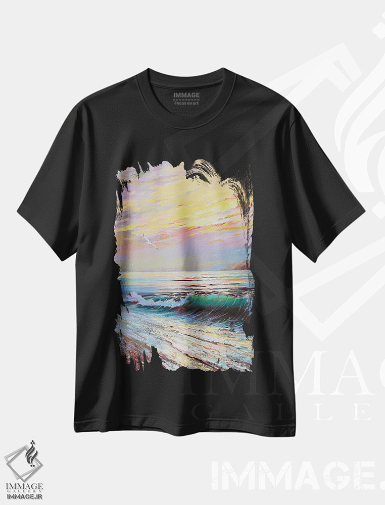 تیشرت طرح دار منظرهٔ دریا، دکور ساحلی اثر آندره اوستاپچوک | فروشگاه ایماژ