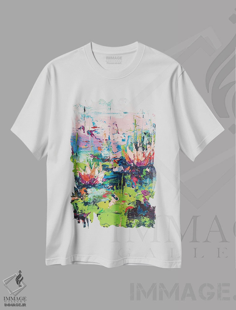 تیشرت طرح دار نیلوفرهای آبی، آبستره اثر آندره اوستاپچوک | immage.ir