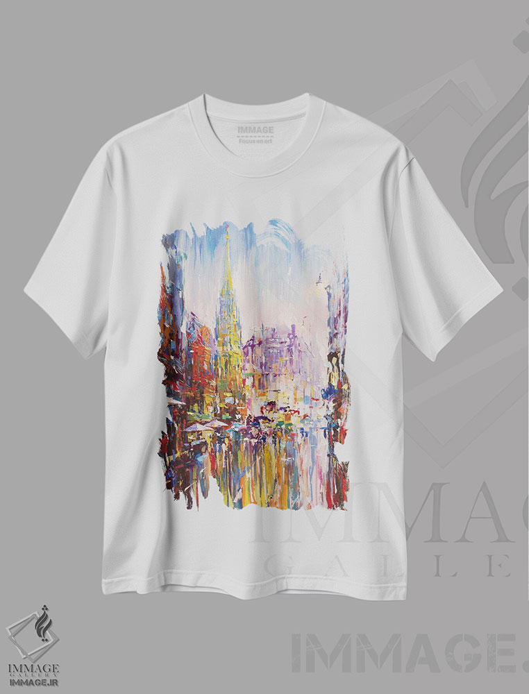 تیشرت طرح دار منظرهٔ شهری انتزاعی وین، آبستره اثر آندره اوستاپچوک | immage.ir