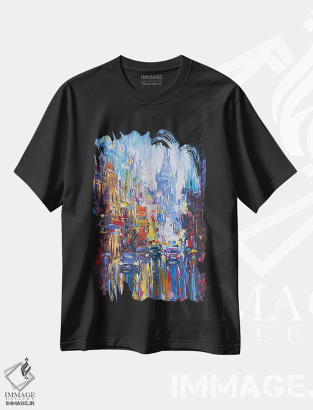 تیشرت طرح دار منظرهٔ شهری انتزاعی، آبستره اثر آندره اوستاپچوک | فروشگاه ایماژ