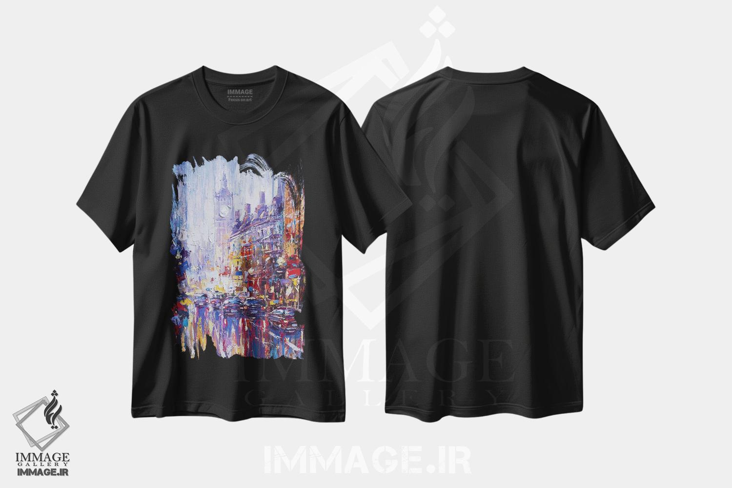 تیشرت طرح دار منظرهٔ شهری انتزاعی لندن، آبستره اثر آندره اوستاپچوک | فروشگاه ایماژ