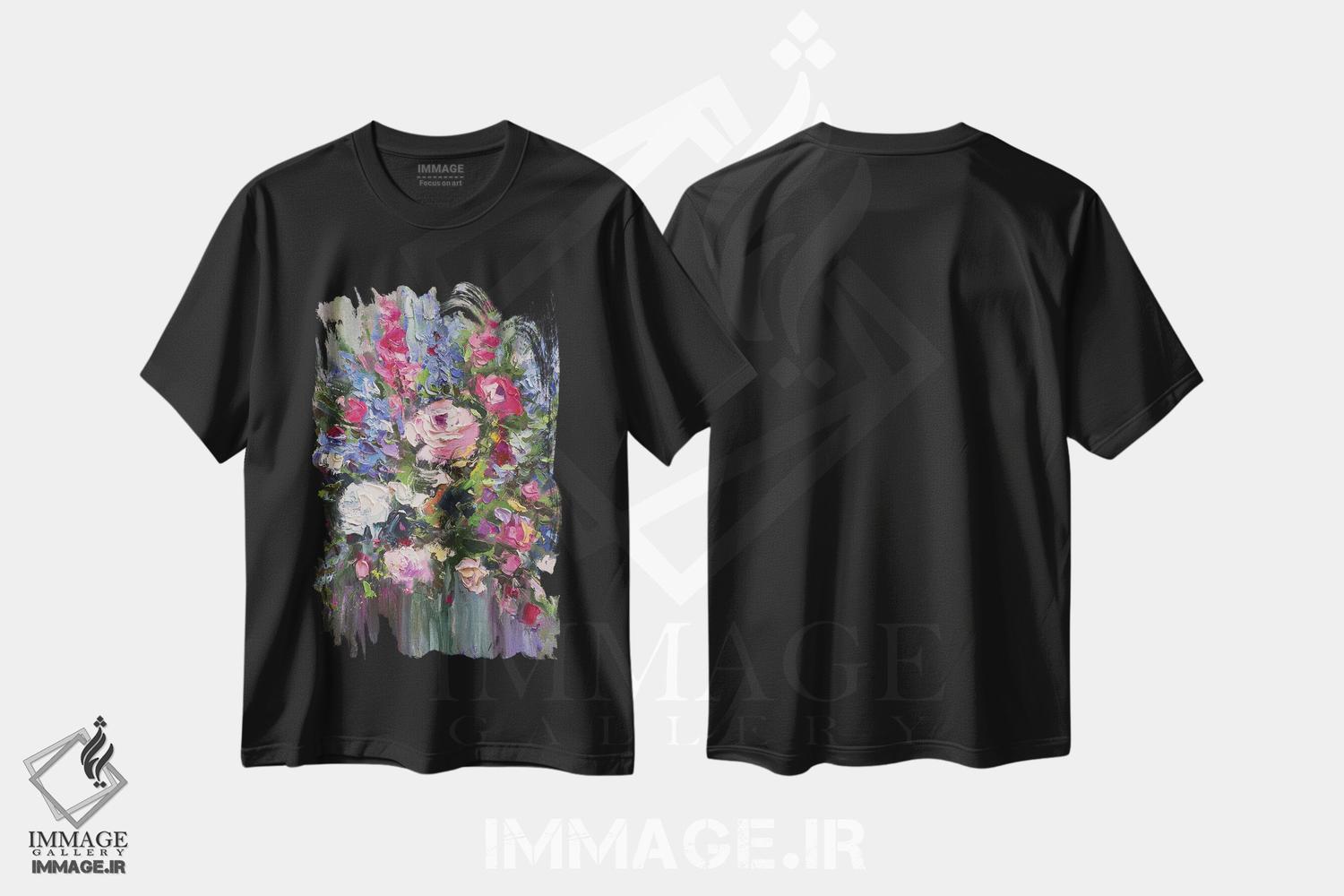 تیشرت طرح دار دسته گل، آبستره اثر آندره اوستاپچوک | فروشگاه ایماژ