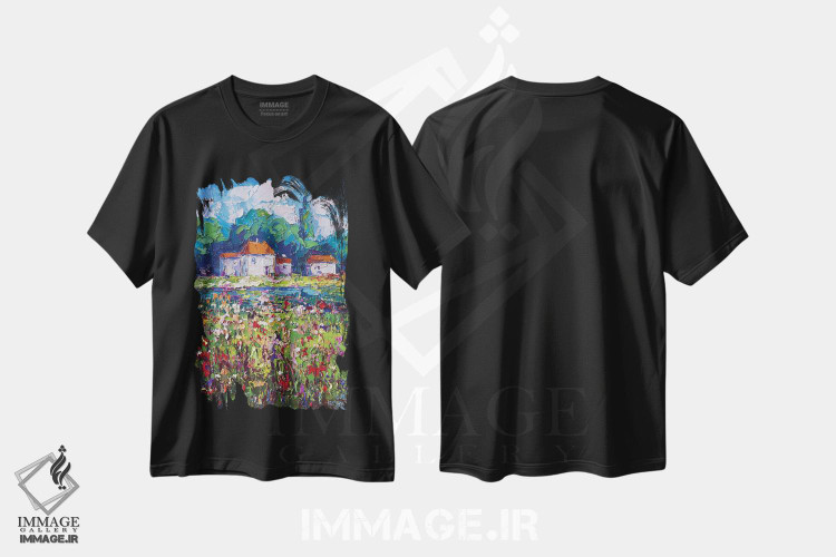 تیشرت طرح دار چشم انداز روستایی، هنر فاخر معاصر اثر آندره اوستاپچوک | فروشگاه ایماژ