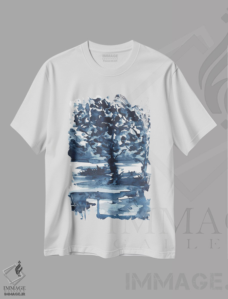 تیشرت طرح دار درخت انتزاعی آبی تیره، مدیوم اثر آنا اوز | immage.ir