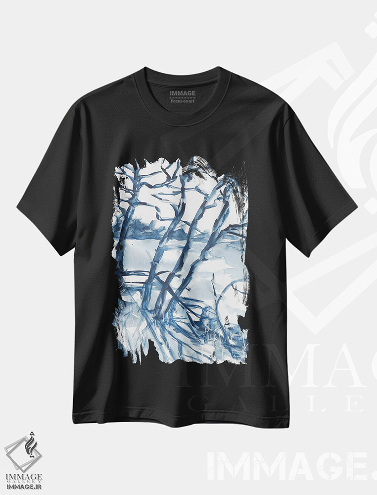 تیشرت طرح دار منظرهٔ زمستانی آبی، درختان، مدیوم اثر آنا اوز | فروشگاه ایماژ