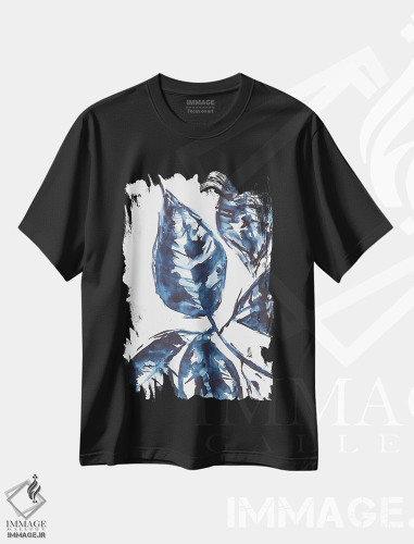 تیشرت طرح دار برگ های آبی، آبستره اثر آنا اوز | فروشگاه ایماژ