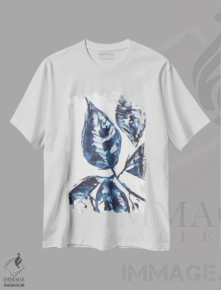 تیشرت طرح دار برگ های آبی، آبستره اثر آنا اوز | immage.ir