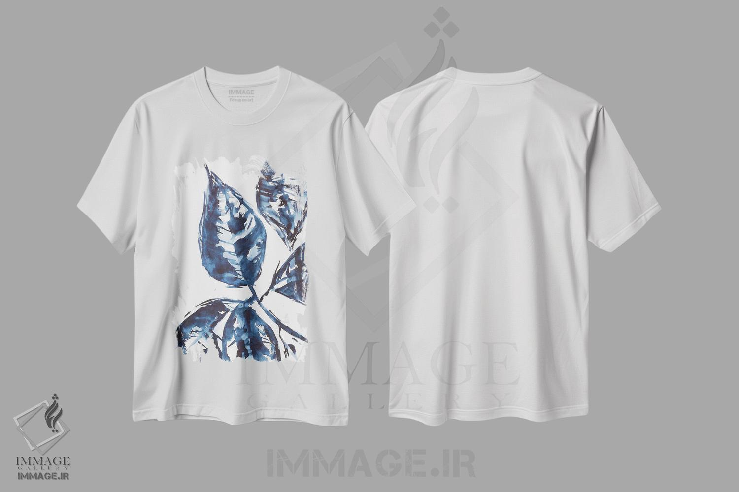 تیشرت طرح دار برگ های آبی، آبستره اثر آنا اوز | immage.ir