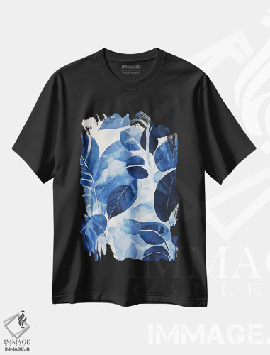 تیشرت طرح دار برگ های آبی تیره، مدیوم اثر آنا اوز | فروشگاه ایماژ