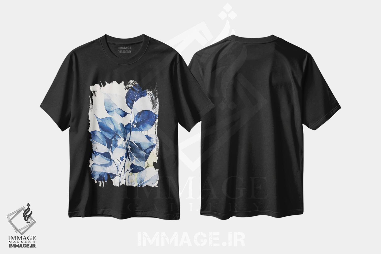 تیشرت طرح دار برگ های آبی I، مدیوم اثر آنا اوز | فروشگاه ایماژ