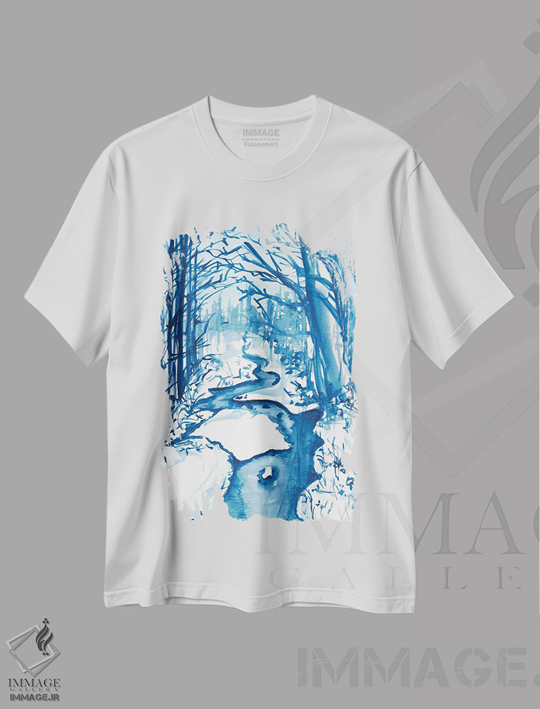 تیشرت طرح دار جویبار زمستانی برفی، مدیوم اثر آنا اوز | immage.ir