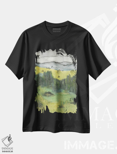 تیشرت طرح دار منظرهٔ سبز، کوه های آبی، مدیوم اثر آنا اوز | فروشگاه ایماژ